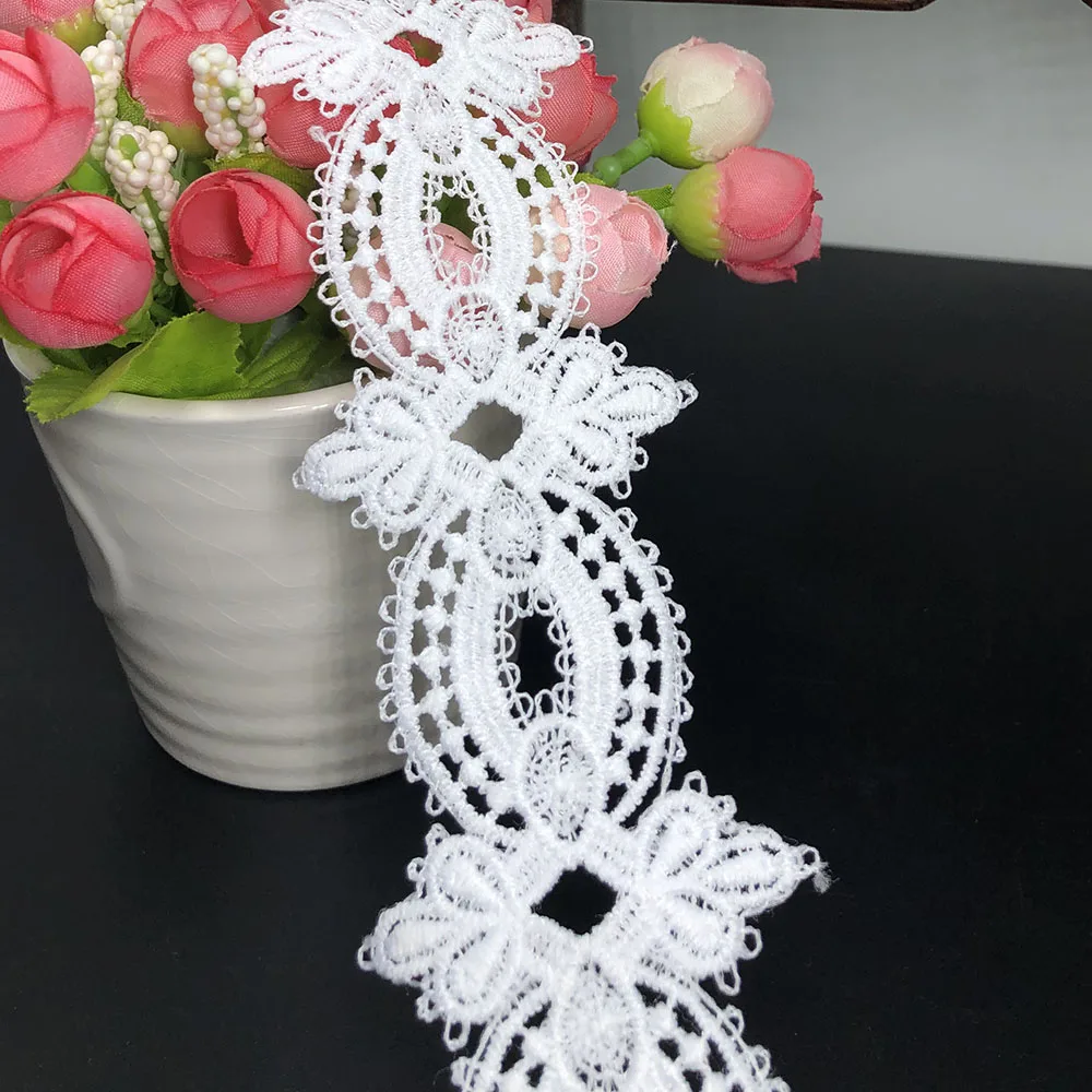 

50yard Lace Fabric Ribbon Diy Wedding Dress Sewing Trim Accessories Water Soluble Embroidery Milk Silk Skirt Decoration For Home