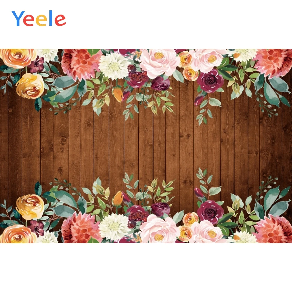 

Vintage Wood Board Flower Wedding Photocall Baby Shower Birthday Backdrop Vinyl Photography Background Photographic Backdrops