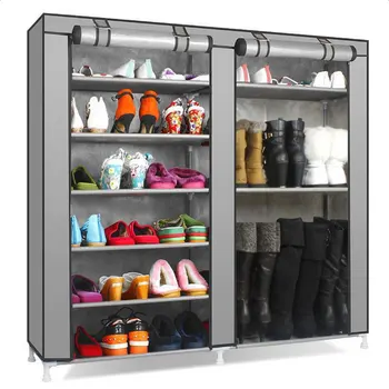 

Shoe Rack Shoe Storage Organizer Cabinet Tower Double Rows 9 Lattices with Non-Woven Fabric Cover(US Only)
