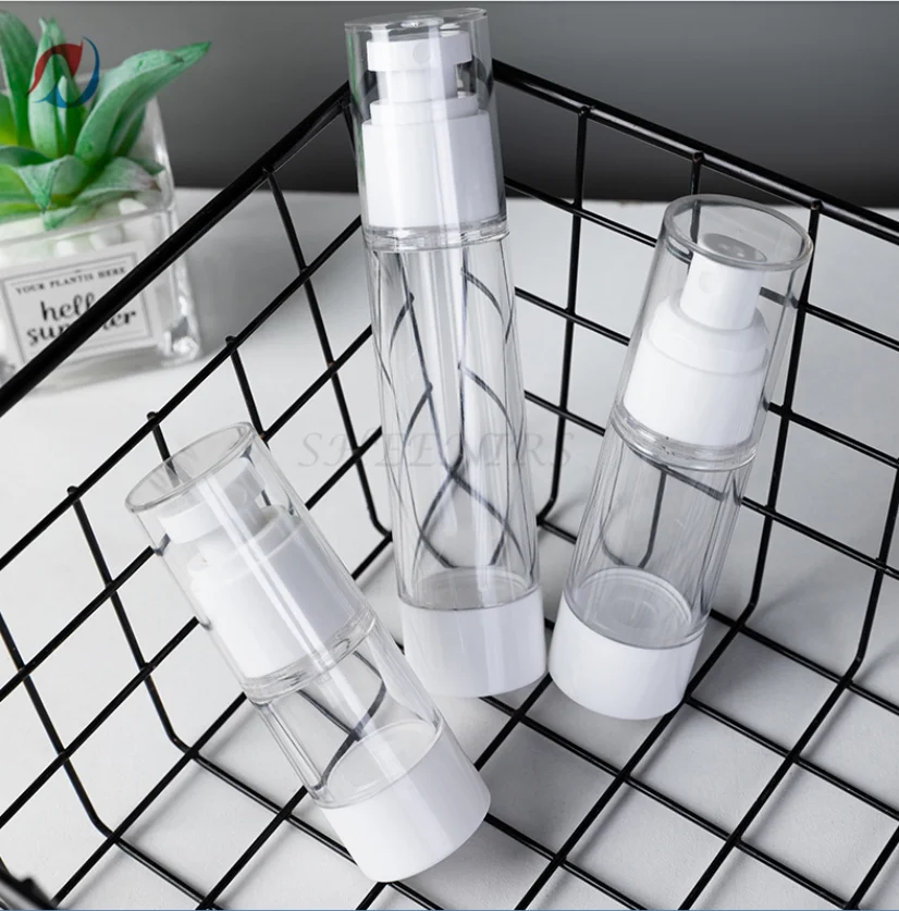 2pcs 15ml/30ml/50ml/80ml/100ml Airless Lotion Cream Pump Bottle Refillable Empty Clear Travel Containers Liquid Vacuum Press Jar