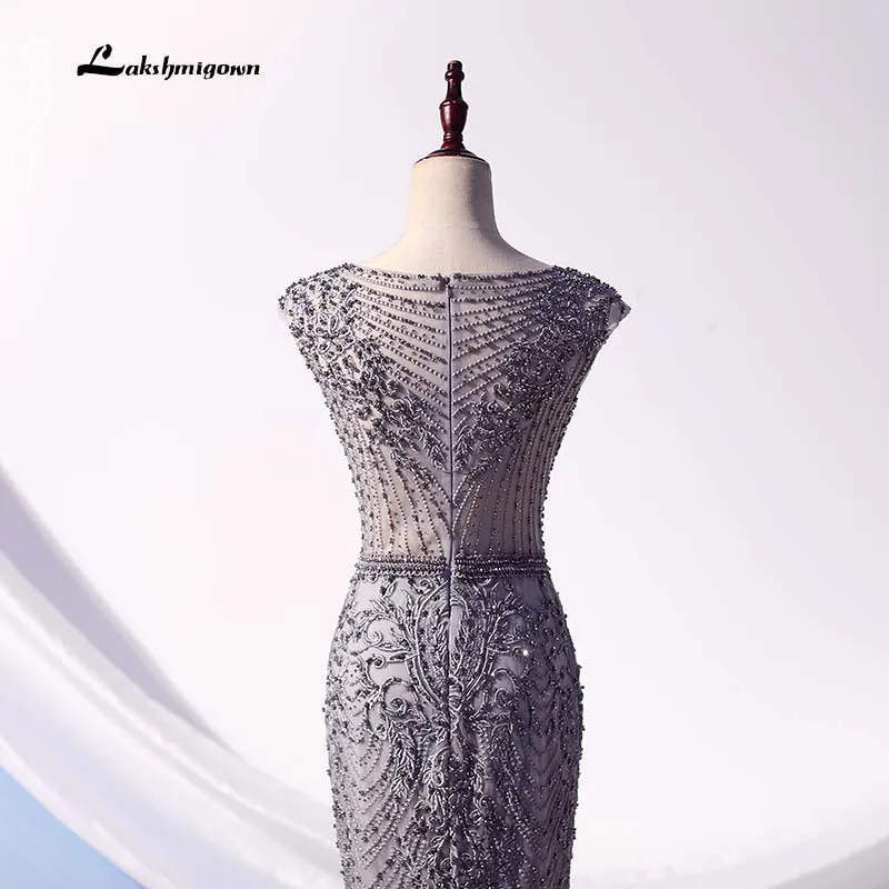 Lakshmigown, роскошное серое вечернее платье с кристаллами, длинное вечернее платье с рукавами-крылышками, вечернее платье, вечернее платье, Vestido Gala Largo