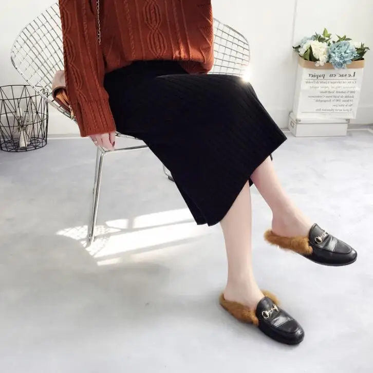 Winter New High Waist Knitting Skirt Women Hips Skirt Back Split Solid Color Thicken Skirt for Female