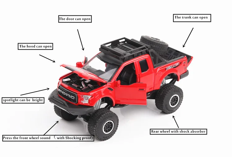 1:32 Ford Raptor звук и легкий ремень тяга-назад автомобиль литая модель машины образец прикладного искусства украшения Коллекция игрушек инструменты