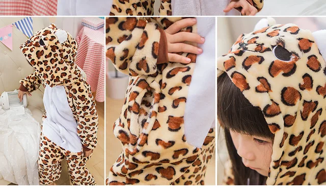 Comprar Mono de leopardo Kigurumi para niños, ropa de dormir de animales,  conjunto de pijamas de franela, traje cálido con capucha, fiesta  encantadora para niños y niñas