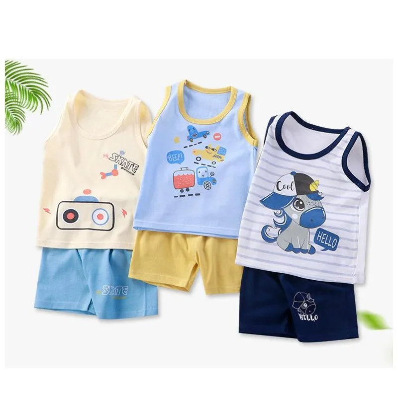 Babies Clothes Vest Sets Baby Girl Outfits Summer Cartoon Sleeveless Suits 0-4 Years Old Kids 2PCS Set Clothing Baby Girl sets Baby Clothing Set