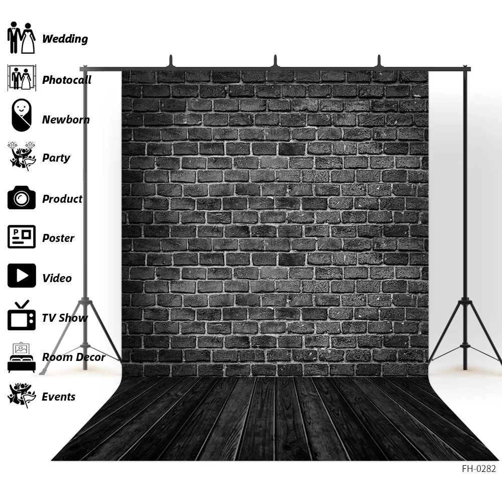 Photo Backdrop Gray White Brick Wall Wooden Floor for Baby Shower