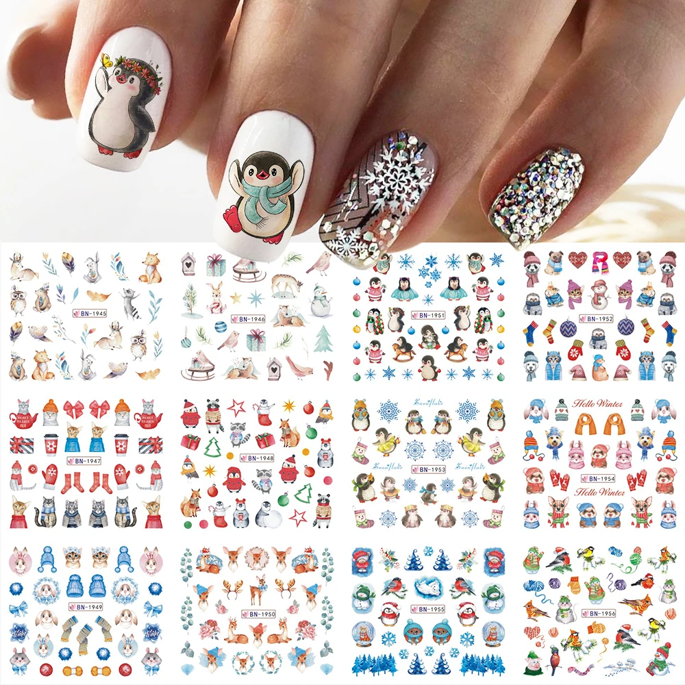 Winter Penguin Nail Sticker Christmas Nail Art Cute Cartoon Sliders Cat Dog  Fox Rabbit Water Decal Manicure Design FBBN1945 1956|Stickers & Decals| -  AliExpress