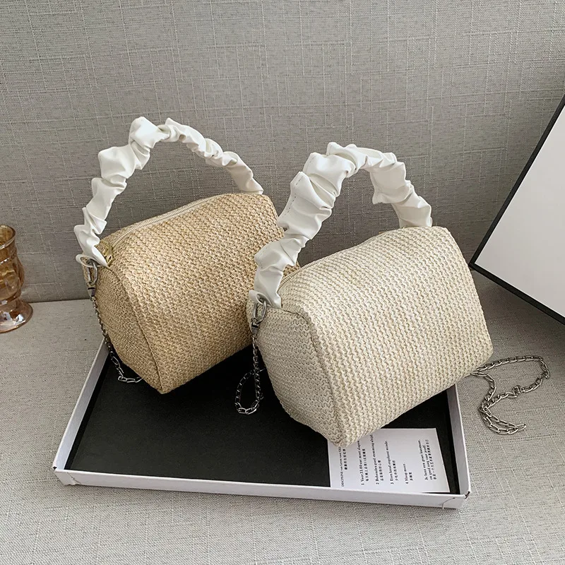 2021 New Fashion Retro Fold Woven Small Square Bag Women's Single-handle Shoulder Bag Straw Bag Women