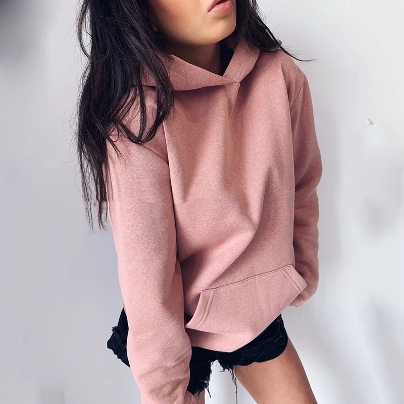 

2019 New Social Harajuku Hoodies Girls Solid Color Hooded Tops Women's Sweatshirt Long-sleeved Autumn Winter Thickening Coat