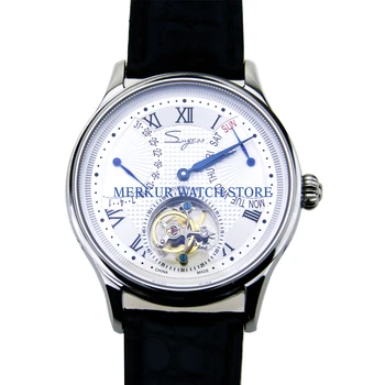 

Sugess Mens Watch Flying Mechanical TianJin ST8004 Tourbillon Movement Day Date Skelenton Luxury