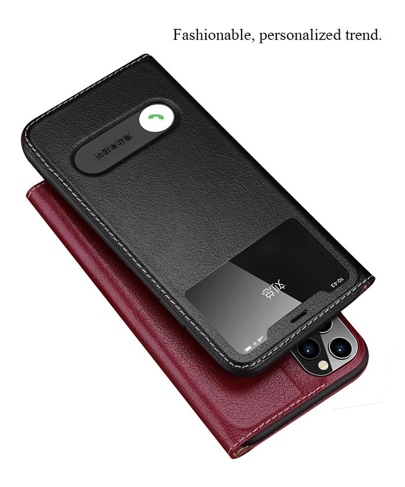 Чехол-книжка из натуральной кожи с текстурой личи SUEF для iPhone 11 Pro Max 7 8 Plus X XS XR, чехлы для телефонов с окошком и подставкой