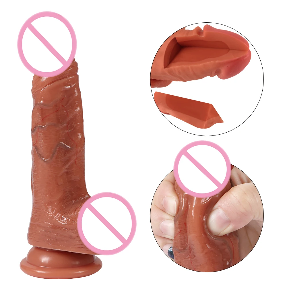 

20cm Skin feeling Realistic Silicone Dildos Dual Layered Soft Penis Super Huge Big Dildo With Suction Cup Sex Toys for Woman