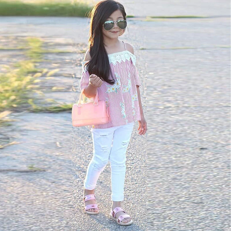 INS/Модный комплект одежды для девочек топ на бретельках с одним словом