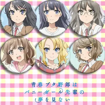 

6pcs/1lot Anime Sakurajima Mai Koga Tomoe Futaba Rio Toyohama Nodoka Figure Badges Round Brooch Pin Gifts Kids Toy