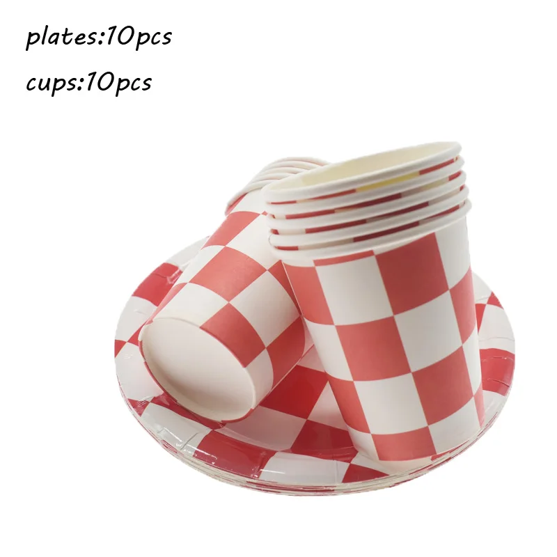 20pcs set Одноразовые столовые приборы в красно-белую клетку, вечерние принадлежности, бумажный лоток, бумажный стаканчик, рождественские принадлежности, Детские вечерние подарки на день рождения - Цвет: 20pcs set