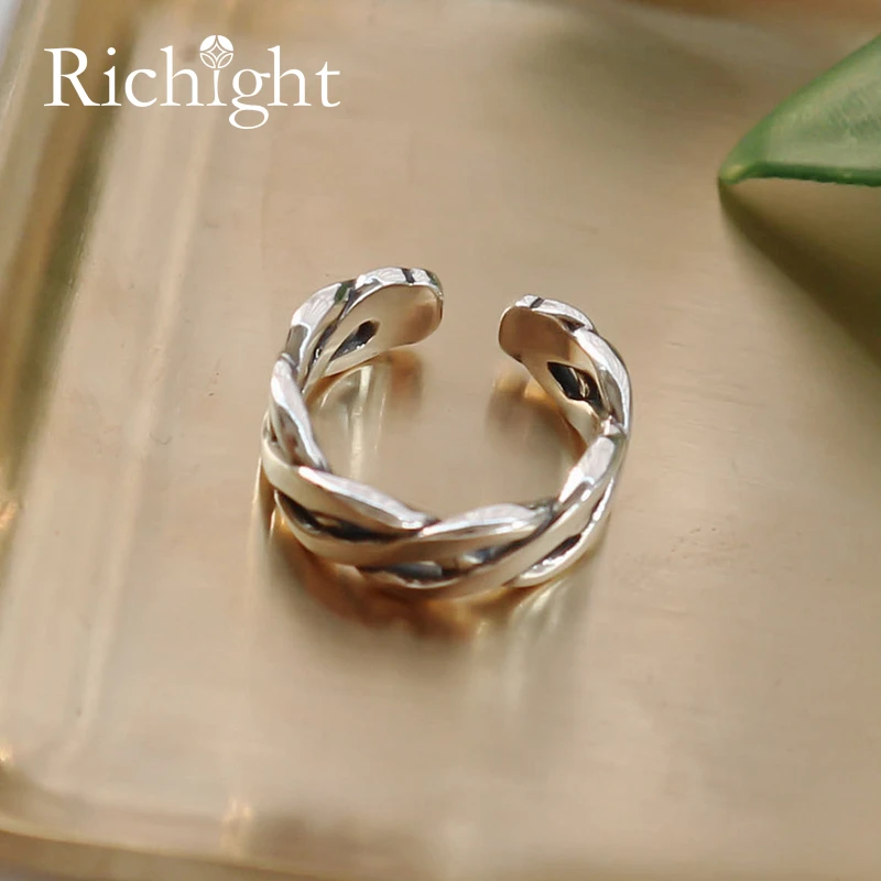 

Classic Antique Sterling Silver Braided Ring Dainty Vintage Braid Stackable Ring Hand Crafted Simple Open Cuff Ring Gift for Mom