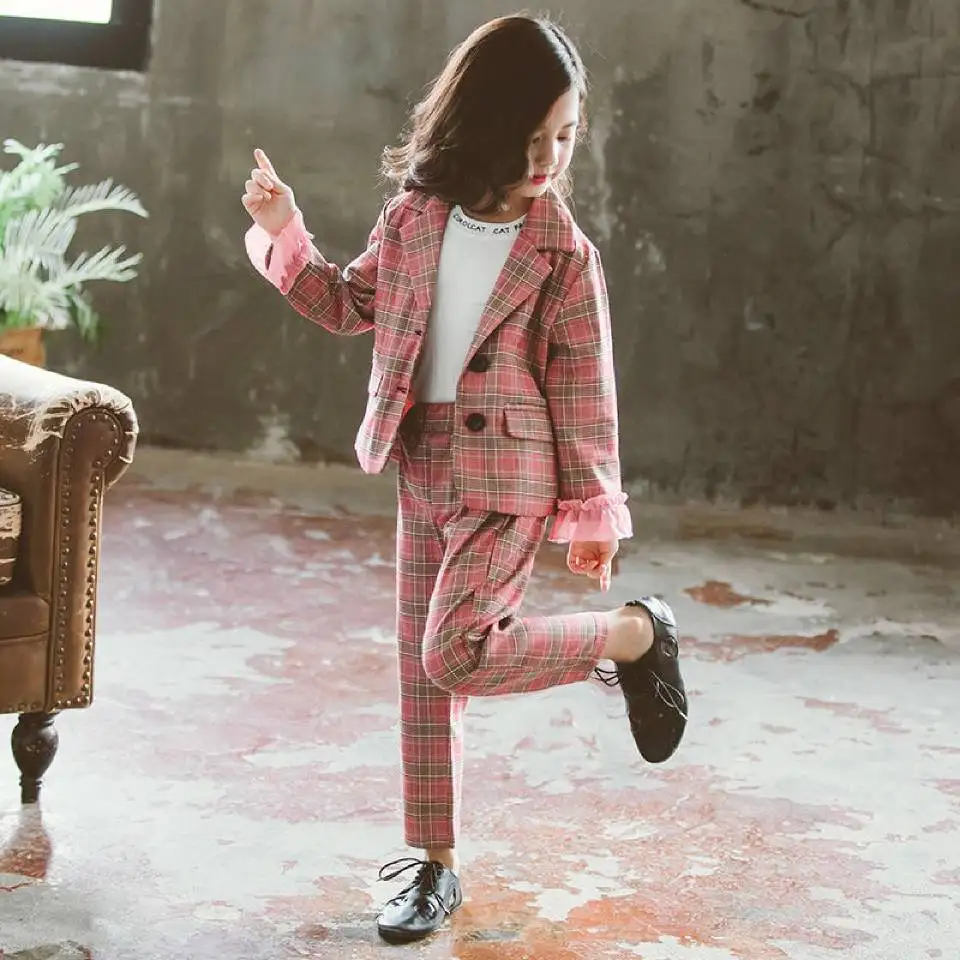 Высококачественные детские комплекты одежды для девочек, костюм для маленьких девочек, комплект одежды для детей на весну-осень: пальто+ штаны, на возраст 3, 4, 6, 8, 10, 12 лет