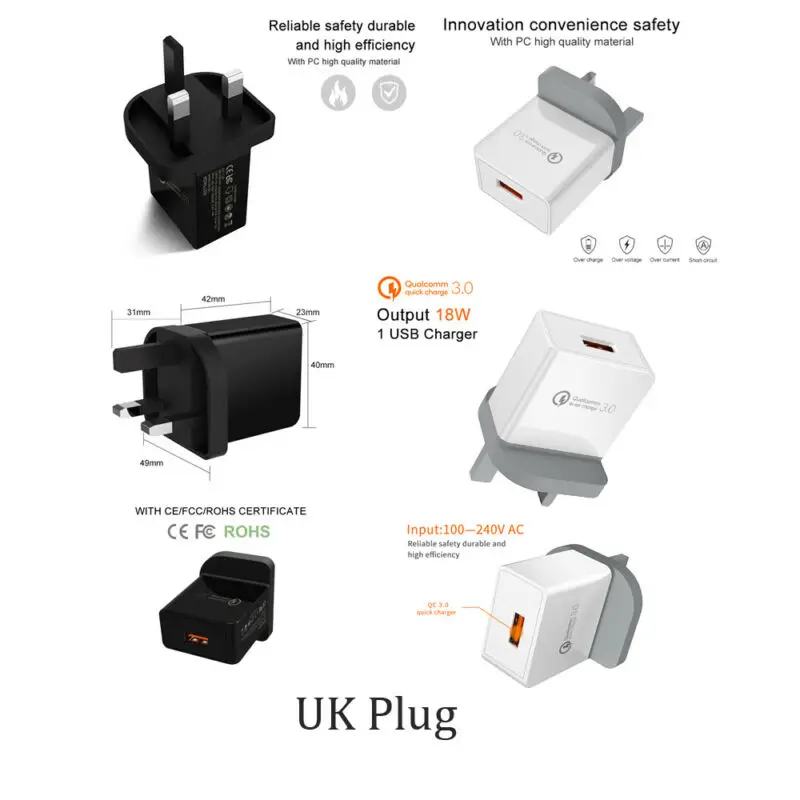 5V QC 3,0 Быстрая зарядка 1 USB порт EU/US/UKPlug дорожное настенное зарядное устройство адаптер