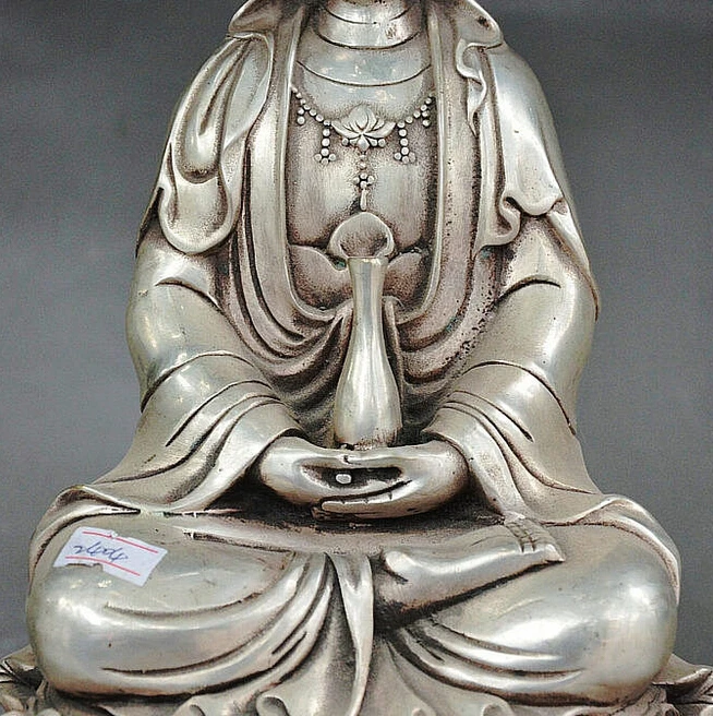 912+++ 1" Китайский буддизм Серебряная ваза Kwan-yin Guan Yin Boddhisattva статуя богини
