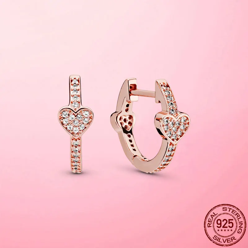Лидер продаж серьги в форме сердца 925 стерлингового серебра и розового золота