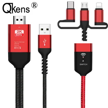 

2K HDMI Wireless Wifi Mirror Adapter Cable for iPhone 11 Pro MAX XS XR 6 7 8 Samsung S9 iOS Micro USB Type C Android Phone to TV