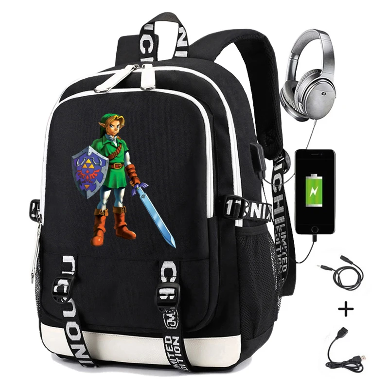 Легенда о Зельде рюкзак с принтом Hyrule Warriors ocarina of Time Usb зарядка Оксфорд Женский ноутбук рюкзак для путешествий для мужчин