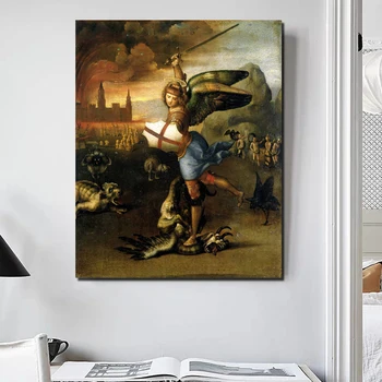 

Raphael Archangel Michael And The Dragon Canvas Painting Print Living Room Home Decoration Modern Wall Art Oil Painting Posters