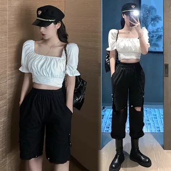 

Large Size New Style Fat mm Hollow out Deconstructable Bib Overall Female Thin High-waisted Wide-Leg Beam Foot Casual Pants Fash