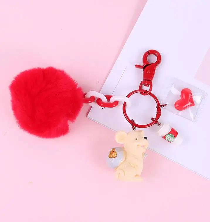 1 шт. год талисман богатый мышь брелок-Плюшевая Кукла мех шарик брелок сумка кулон плюшевые игрушки Рождество подарок на год - Цвет: 1