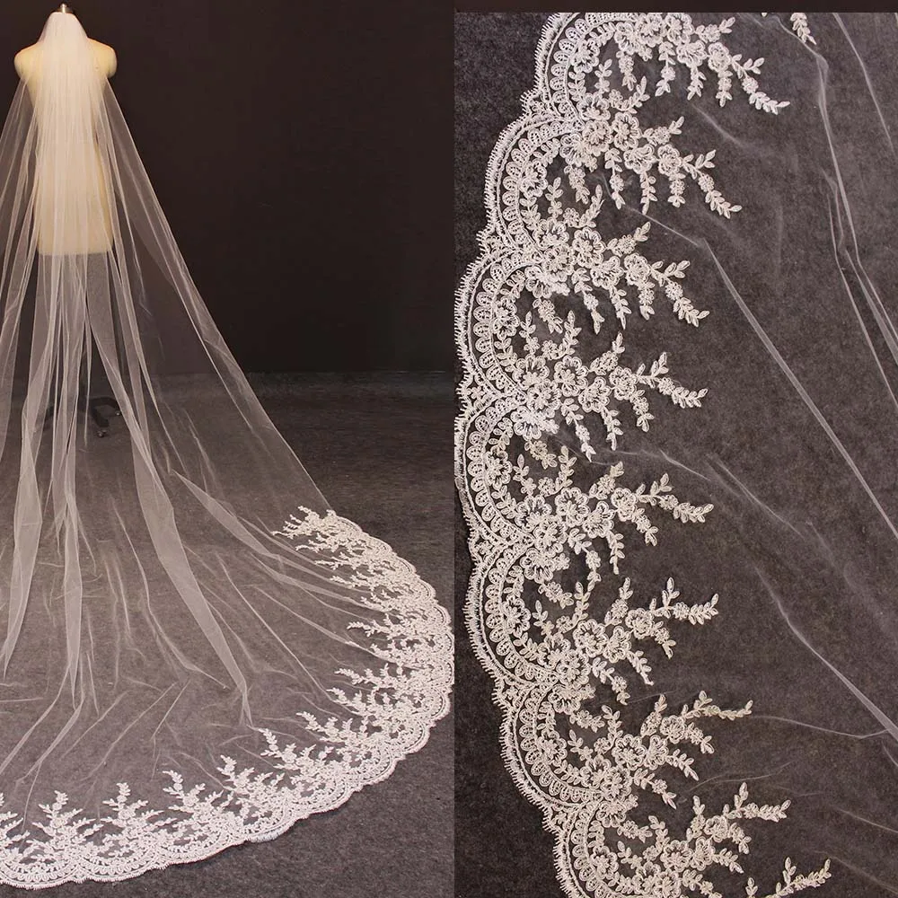 

2020 New Arrival Partial Lace Long Wedding Veil with Comb Cathedral Bridal Veil 3 M White Ivory Bride Veil Wedding Accessories
