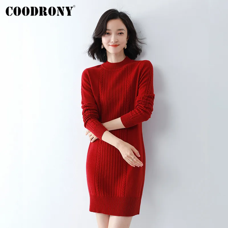 COODRONY Brand Streetwear Knitted Merino Wool Warm Jumper Female New Winter Slim Turtleneck Long Pullover Sweater Women W1170