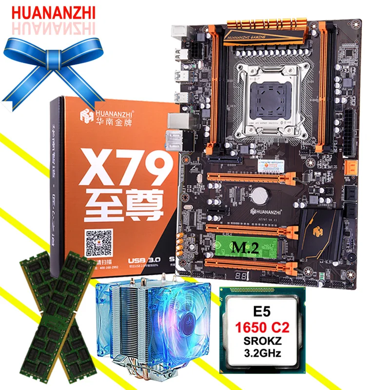 ^Cheap Computer hardware DIY HUANANZHI Deluxe X79 motherboard M.2 CPU Intel Xeon E5 1650 C2 3.2GHz with cooler RAM 16G(2*8G) REG ECC
