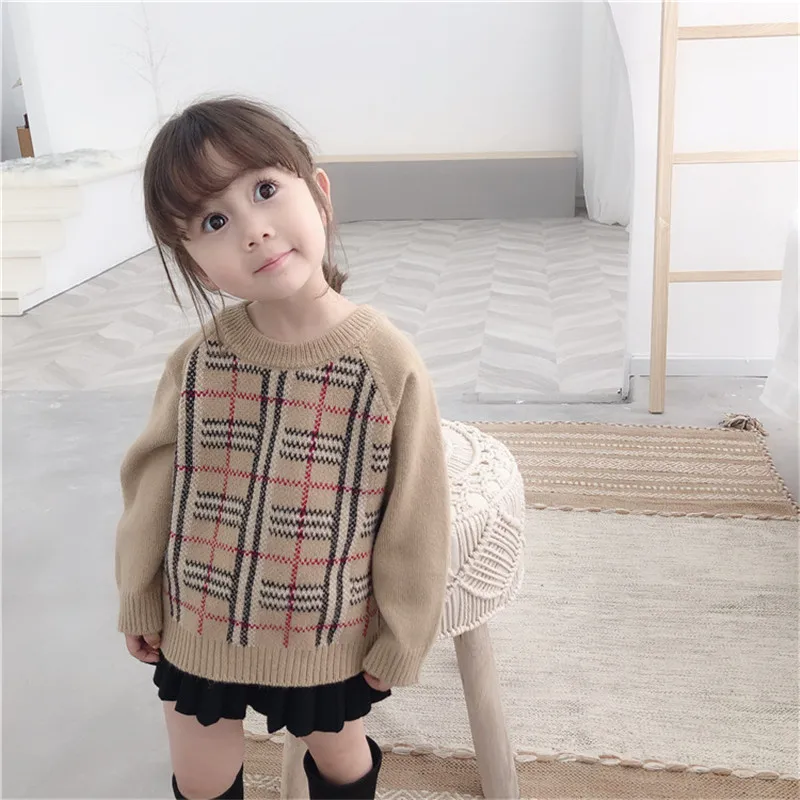 autumn and winter, parent-child sweater children's clothing, boys and girls, lattice, retro sweater, warm and loose large s