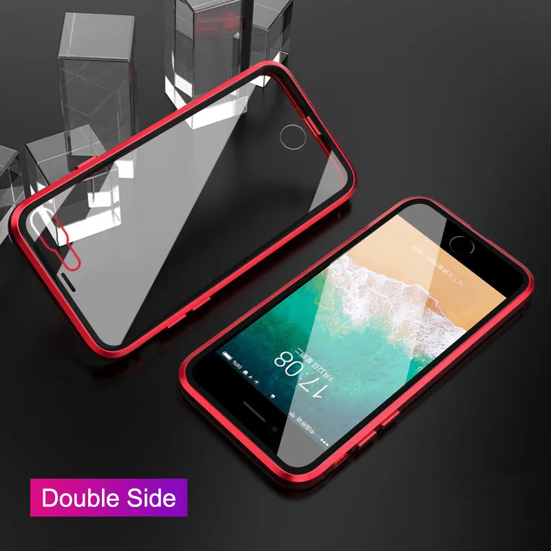 Красный Магнитный чехол для IPhone 11 Pro XR XS MAX X 8 7 6 6s Plus, закаленное стекло, Магнитный чехол s, чехол для iPhone 11, Capa Funda Coque - Цвет: Красный