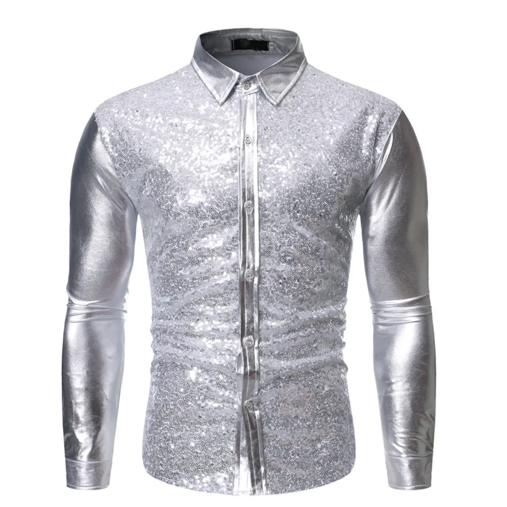 Camisa Masculina мужская новая стильная модная рубашка с длинными рукавами с принтом, Золотая блузка с длинными рукавами 19Aug20 P30 - Цвет: SL