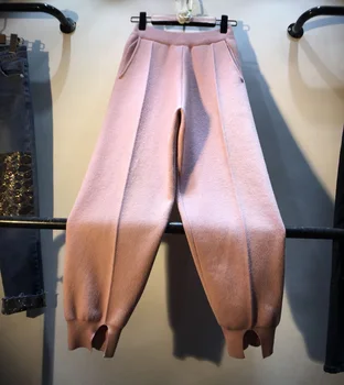 

2019 Fall Winter New Pink Casual Trouser Female Elastic Waist High Waist Harun Knitted Pants Women's Loose Pants Girls Trousers