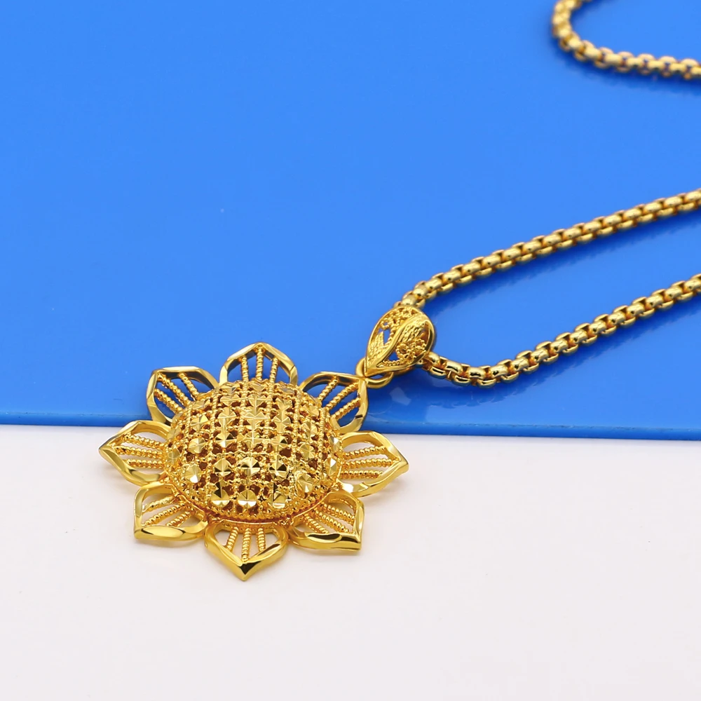 Богемное благородное ювелирное женское золотое ожерелье, подвеска в виде подсолнуха, дизайнерская цепочка в коробке, золотые аксессуары, подарок на день матери