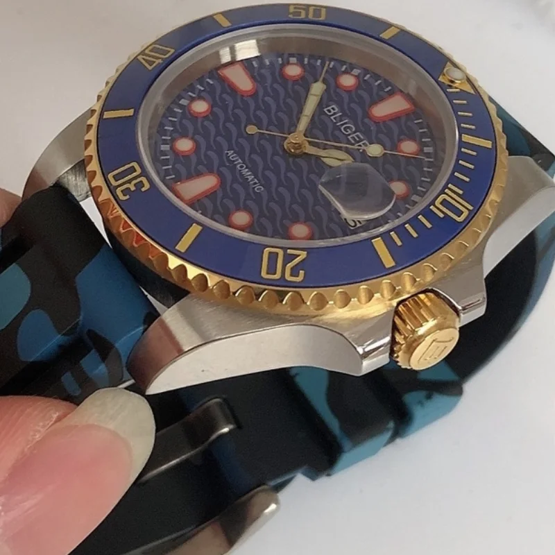 

40 мм BLIGER сапфировое стекло Керамическая рамка многоцветный циферблат супер яркий самонамотанный модный властный Menh C3 светящийся циферблат