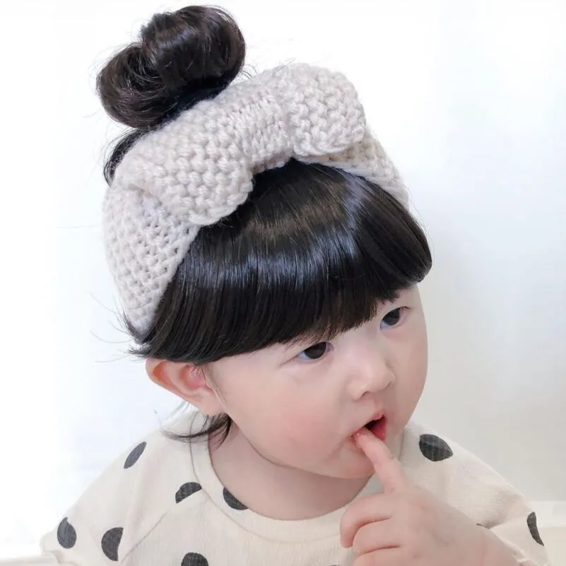 2021 Hair accessories Fashion Cute Baby Girl Hair Bun Wig Hat Cap Hairpiece Newborn Children Kids Girls Bow Headbands Headwear