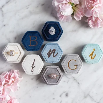 

Custom Velvet Jewellry Ring Box For Women Wedding Prosal Ceremony anniversary Gift Name Initials Bride gifts Earings Bearer