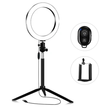 

20cm Bi-color Dimmable Ring Light Set Ring Video Light with Tabletop Tripod Selfie Stick Phone Holder for Live Photography