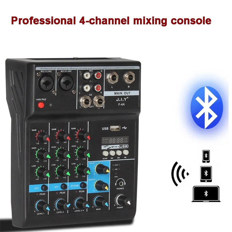 Portable bluetooth Mixing Console 4 Channel Audio Mixer with Reverb Effect For Home Karaoke USB Stage Karaoke KTV|DJ Equipment| - AliExpress
