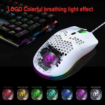 

HXSJ J900 USB Wired Gaming Mouse RGB Gamer Mouses with Six Adjustable DPI Honeycomb Hollow Ergonomic Design for Desktop Laptop