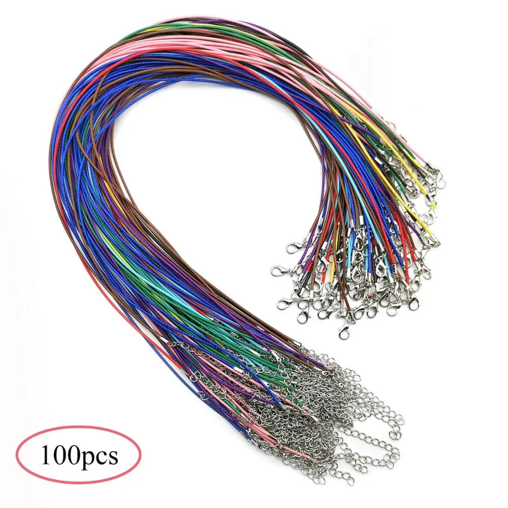 

100Pcs 10 Colors 19 inch Waxed Necklace Cord Chain with Clasp Bulk for Bracelet Necklace and Jewelry Making-M345