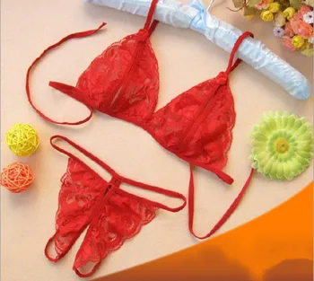 

Sexy underwear three-point open open cleavage bikini lace pyjamas suit thong two-piece gift