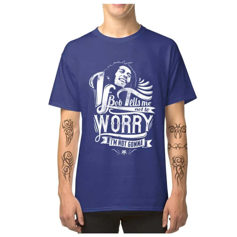 Bob_Marley_-_No_worry_797 100% Cotton Custom Tees Fitted Short Sleeve Men T-shirts Customized Fall Tshirts Round Collar Bob_Marley_-_No_worry_797 blue