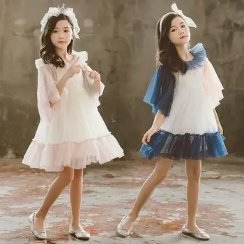 

Fashion Spring Autumn Baby Girls Clothing Sets Half Sleeve Multicolor Princess Dresss + White Vest 2Pcs Kids Performance Clothes