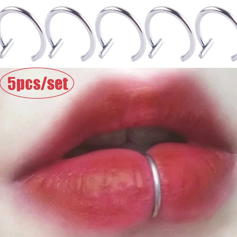 Body Piercing Jewelry 5Pcs Lip Nose Rings Neutral Punk Lip-shaped Ear Nose Clip Fake Diaphragm with Perforated Lip Hoop Steel Ring