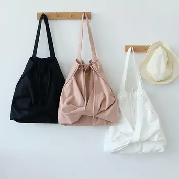 

Bow Canvas Shoulder Bag Large Capacity Women's Handbag Bow Cute Eco Canvas Bag Solid Color Ladies Shopping Bags #15