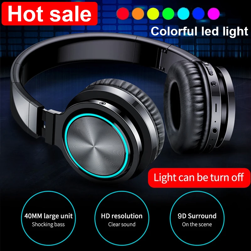 Hkna fones de ouvido sem fio graves fortes bluetooth 5.0 fone com cancelamento ruído supoort tf cartão fone para telefone pc